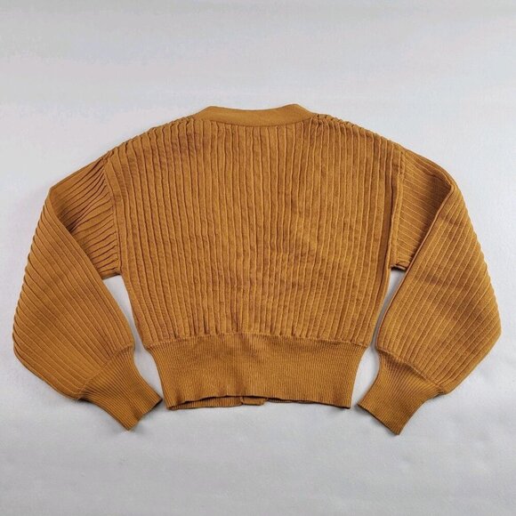 Astr Zuri Cropped Cardigan Sweater Womens Small Yellow Button Front Long Sleeve - Picture 6 of 11